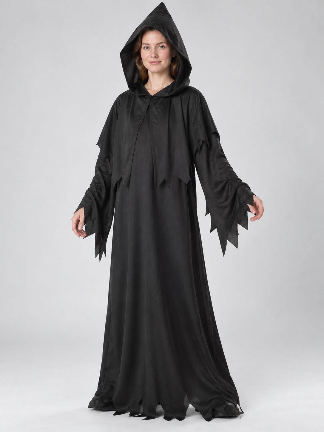 Black Grim Reaper Costume with Hood and Cape