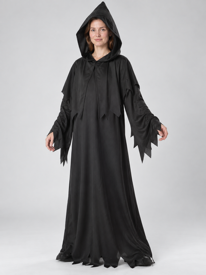 Black Grim Reaper Costume with Hood and Cape