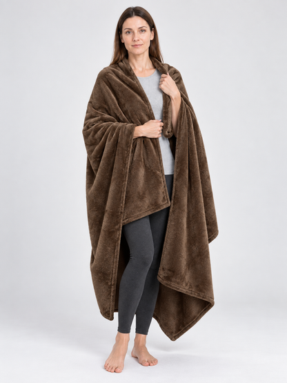 Dark Brown Polyester Throw Blanket Reversible Soft