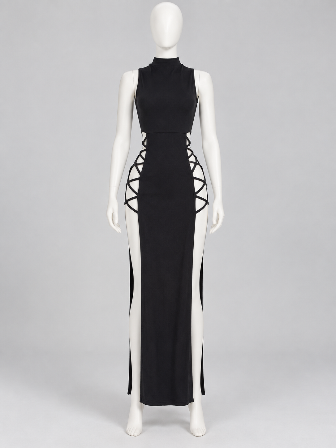 Fitted Dress with a High Neckline and Side Lacing Costume Dresses detail
