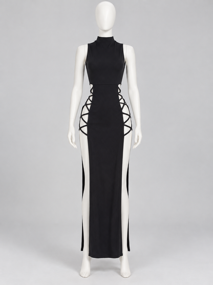 Fitted Dress with a High Neckline and Side Lacing Costume Dresses detail