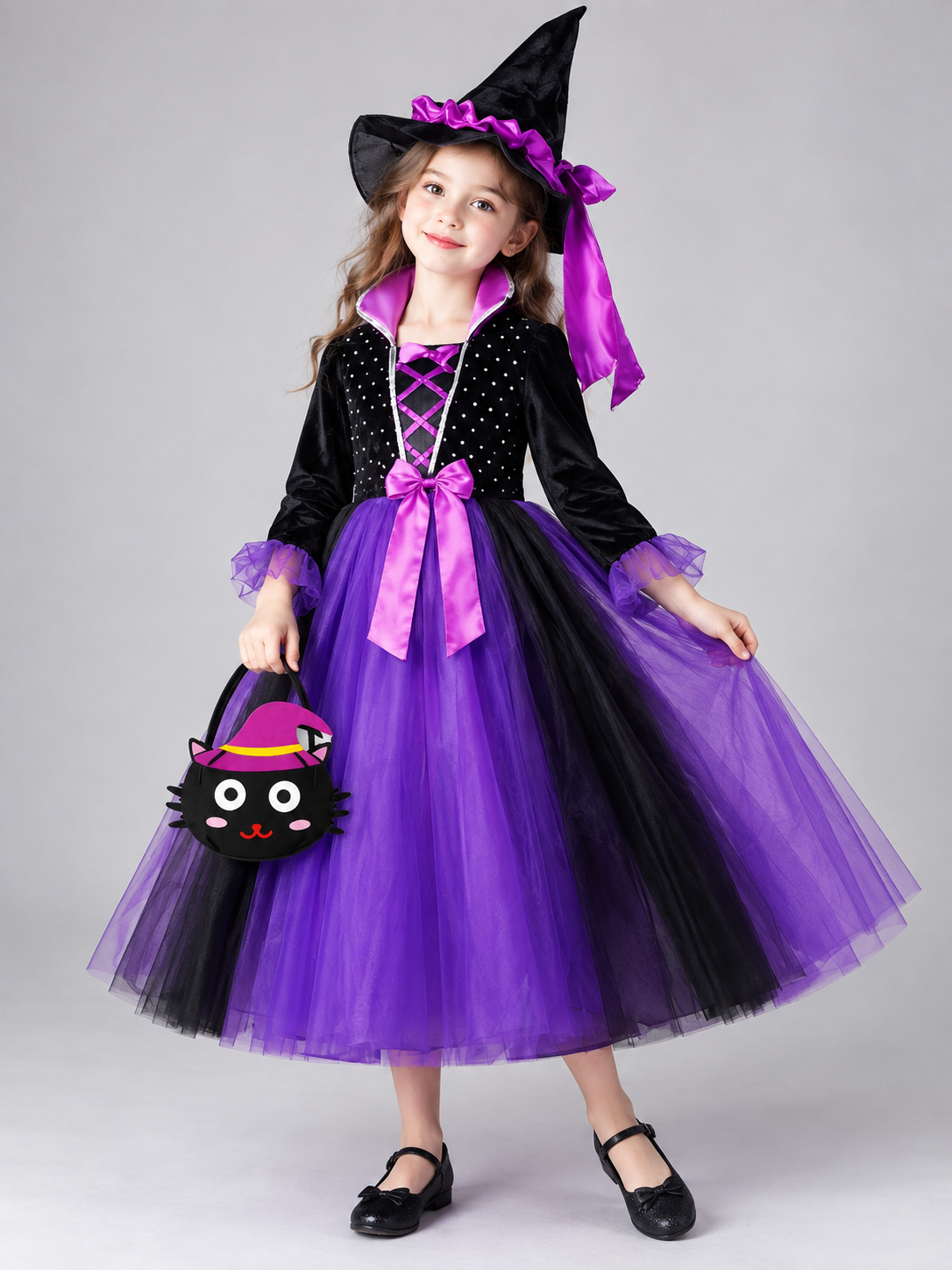 Kids' Witch Costume with Hat and Bag