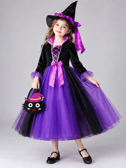 Kids' Witch Costume with Hat and Bag