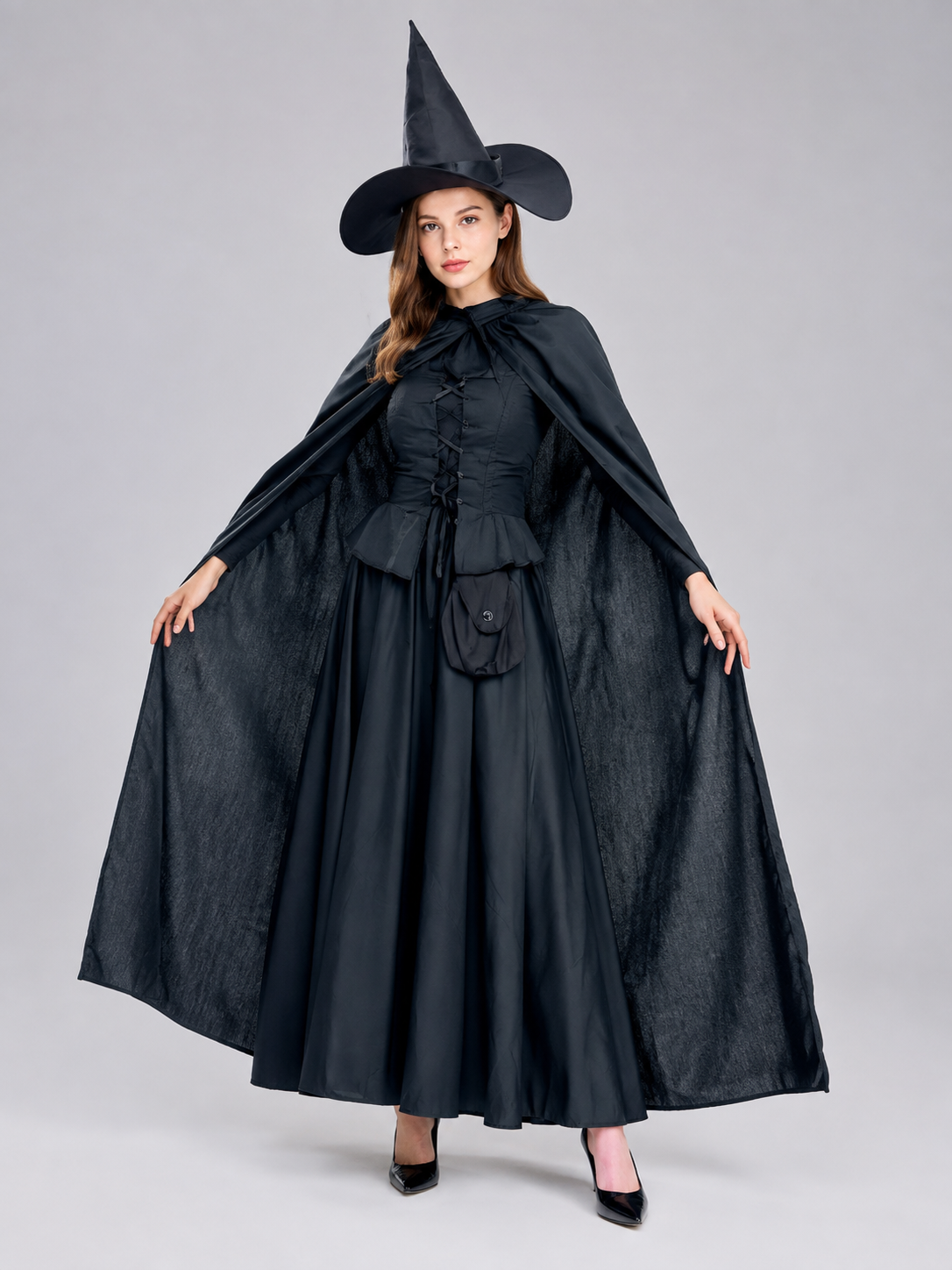 Black Witch Costume with Cape Costume Capes detail