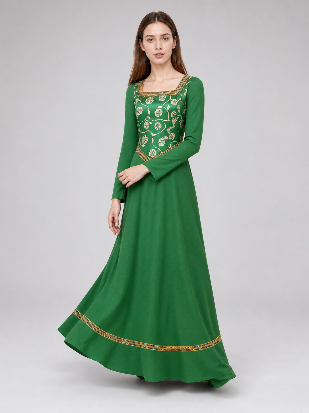Green Fiona Cosplay Dress with Gold Decoration