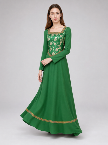 Green Fiona Cosplay Dress with Gold Decoration