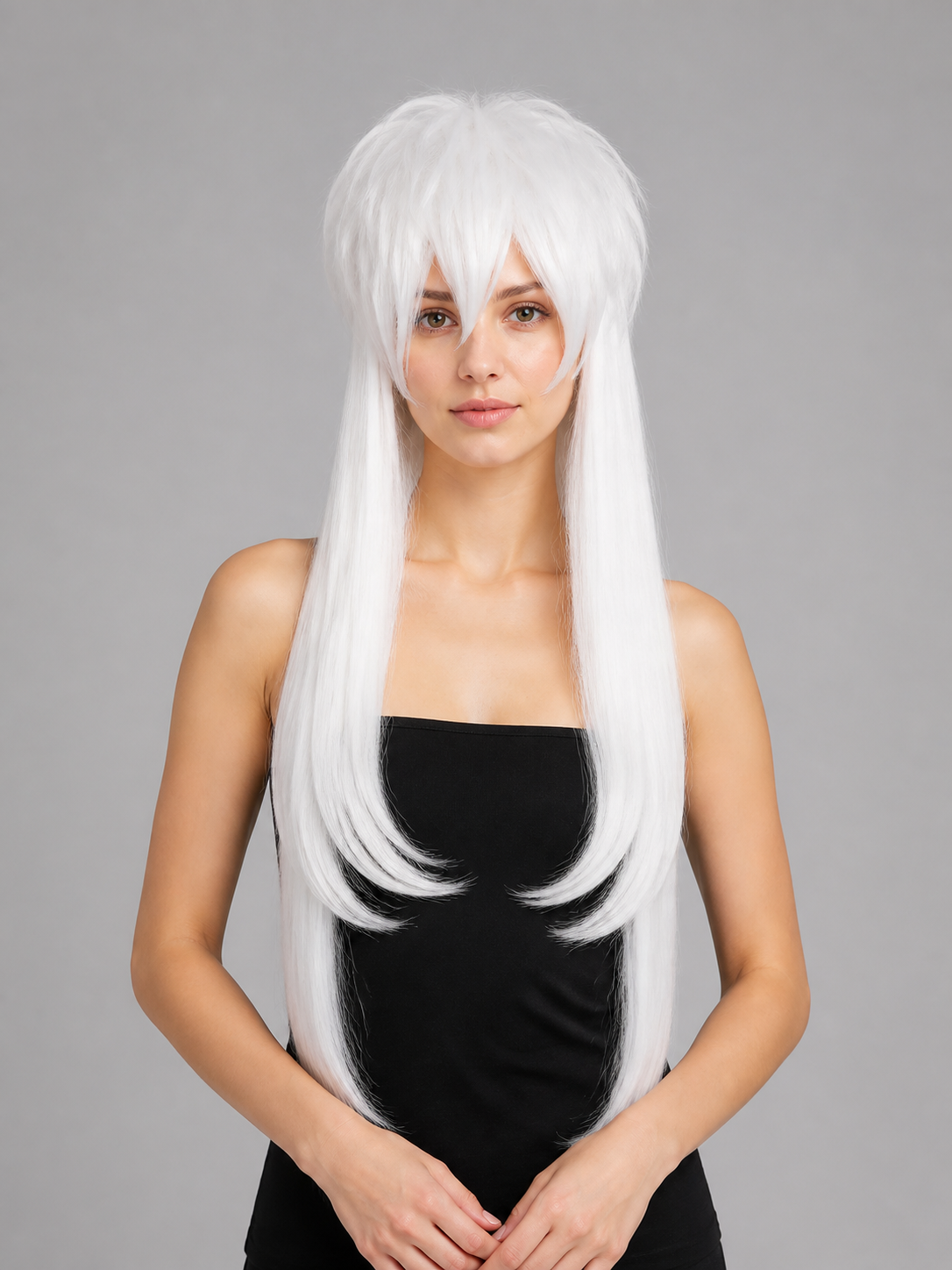Long White Costume Wig for Halloween and Cosplay Costume Wigs detail
