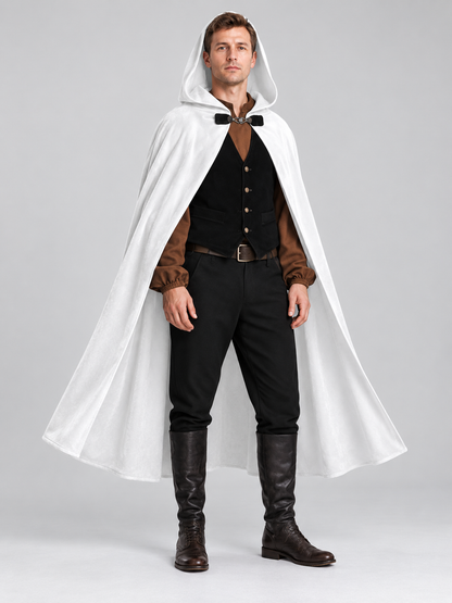 Long White Hooded Cape with Bow