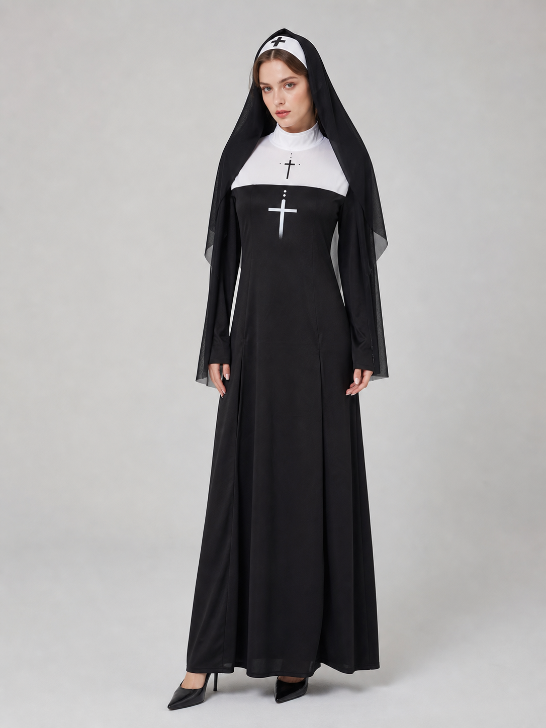 Cosplay costume: black robe with a cross