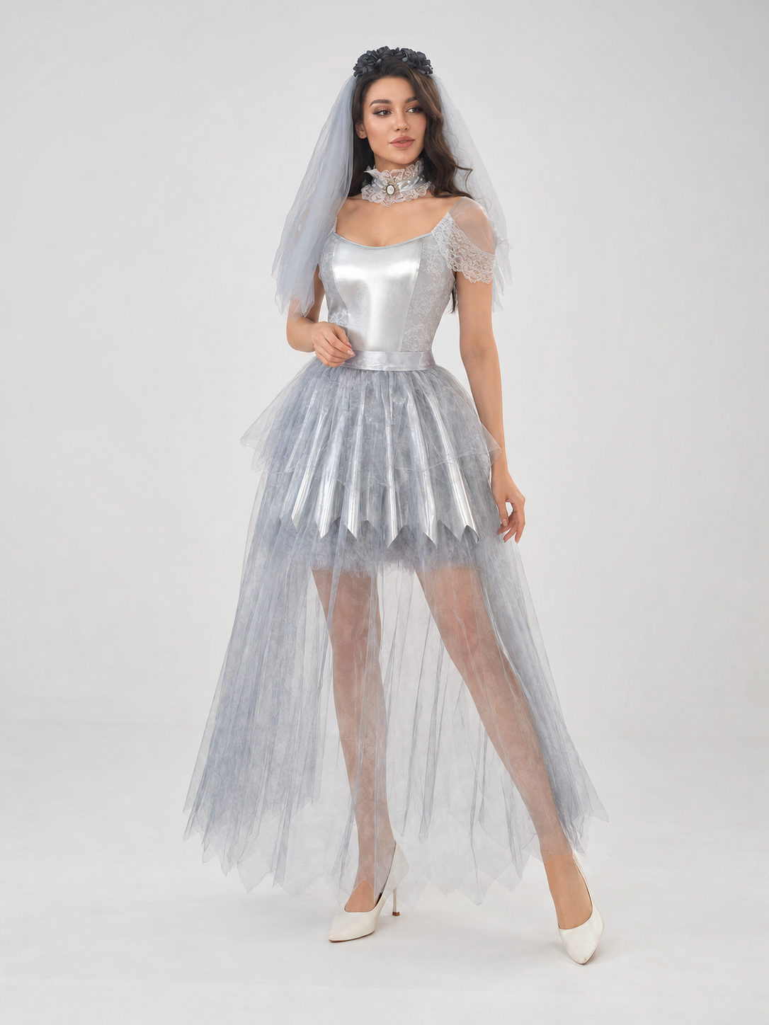 Halloween Cosplay Dress with a Ripped Skirt