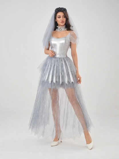 Halloween Cosplay Dress with a Ripped Skirt