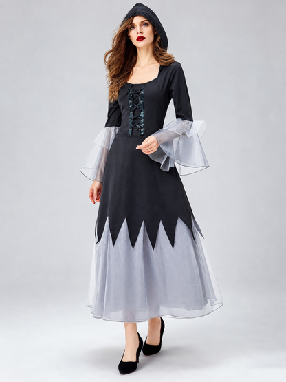 Gothic Black and Gray Lace-Up Cosplay Dress