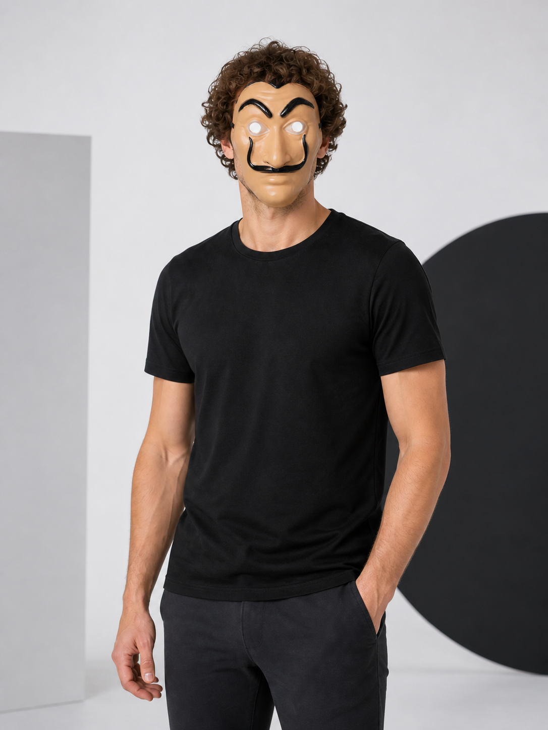 Full-Face Cosplay Mask with Black Mustache Costume Masks detail