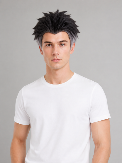 Gray-and-Black Carnival Wig for Halloween and Cosplay Costume Wigs detail