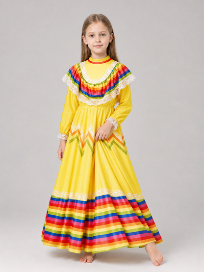 Long Carnival Dress with Lace and Ruffles