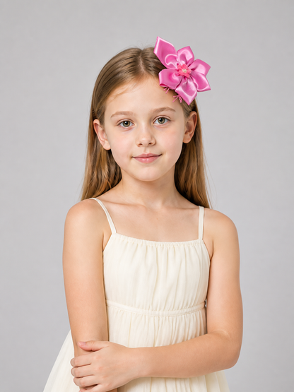 Pink carnival headband with a bow and flower for Halloween Costume Headwear detail