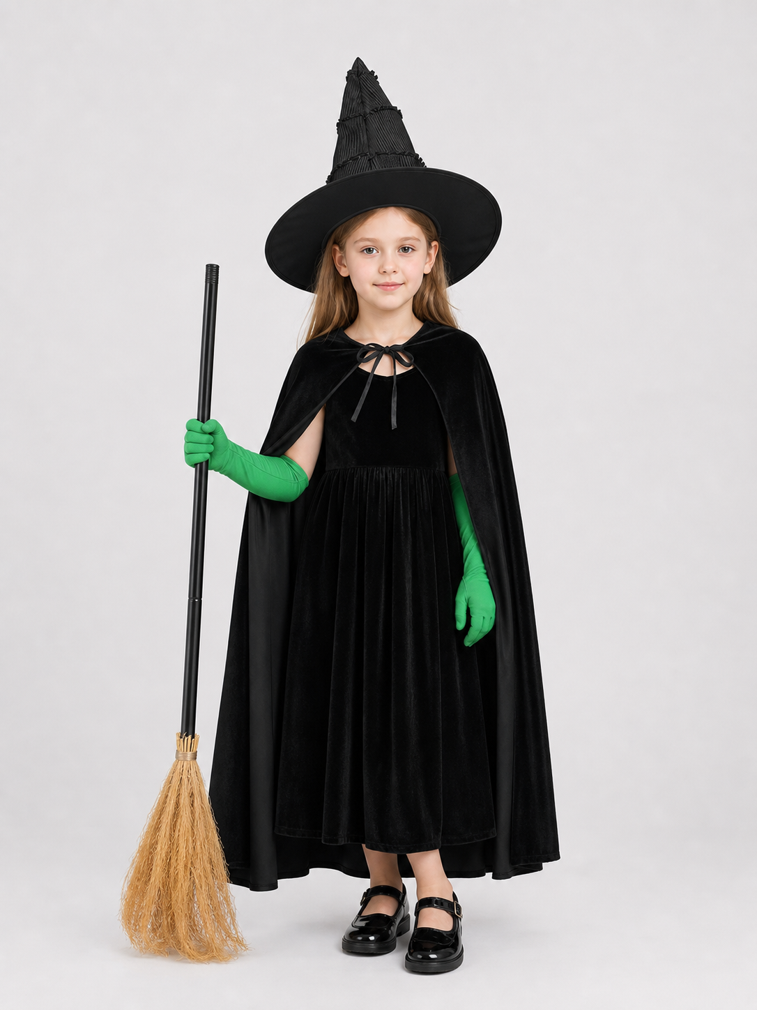 Black velvet witch costume set product view 20