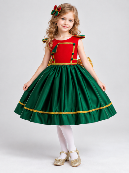 New Year Dress with a Full Skirt and a Gold Bow