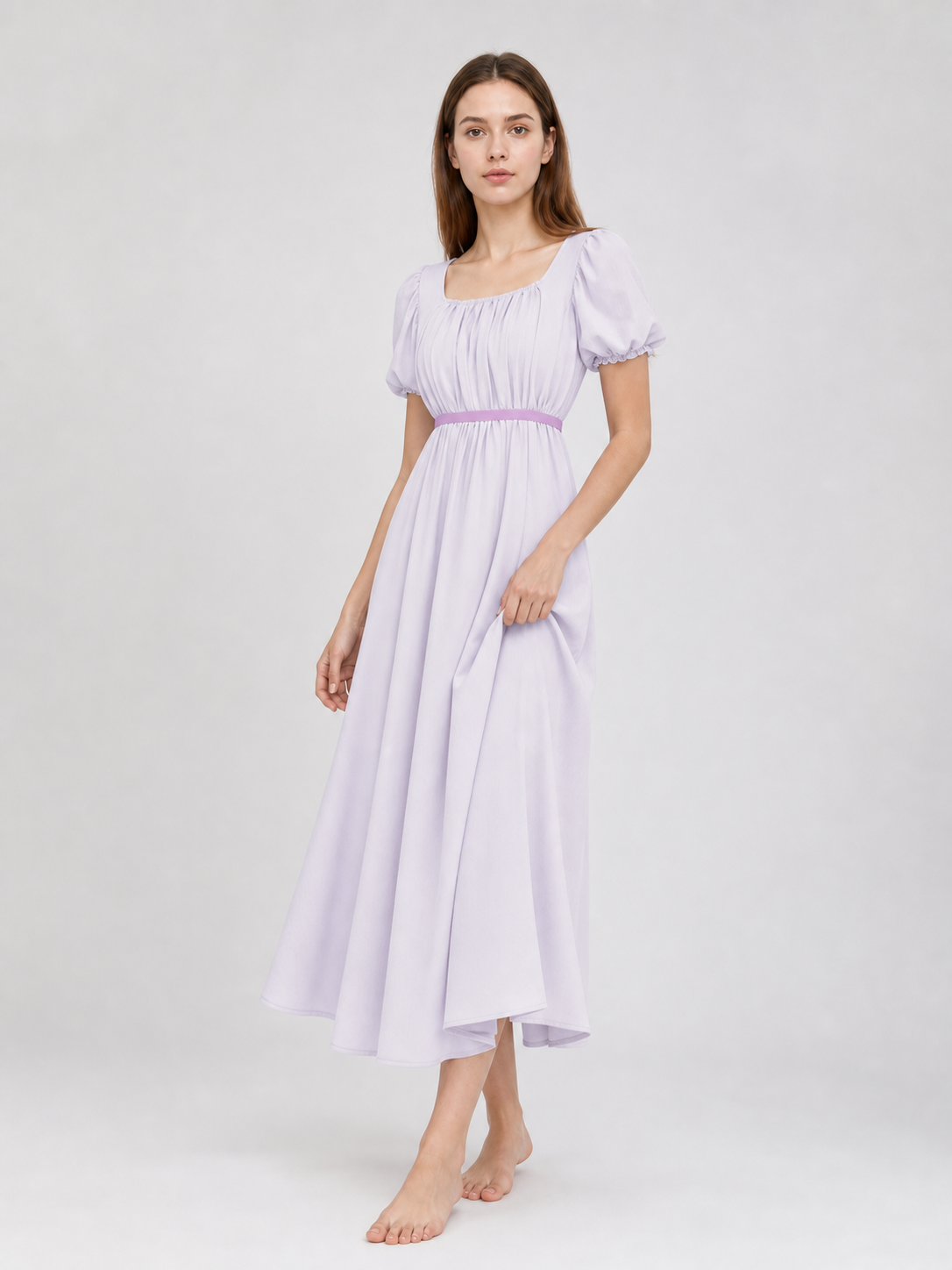 Regency-Style Retro Dress with Belt and Puff Sleeves