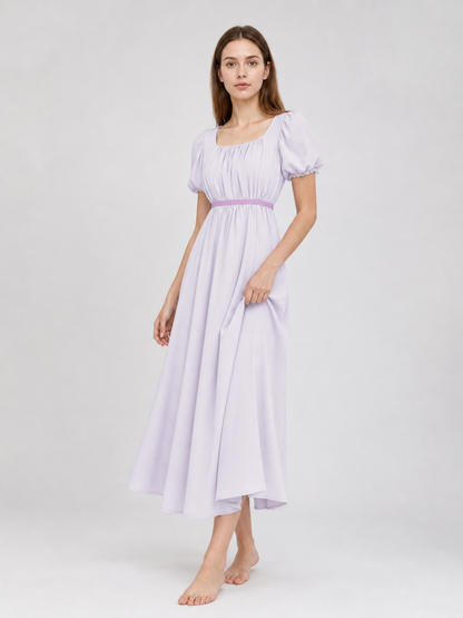 Regency-Style Retro Dress with Belt and Puff Sleeves