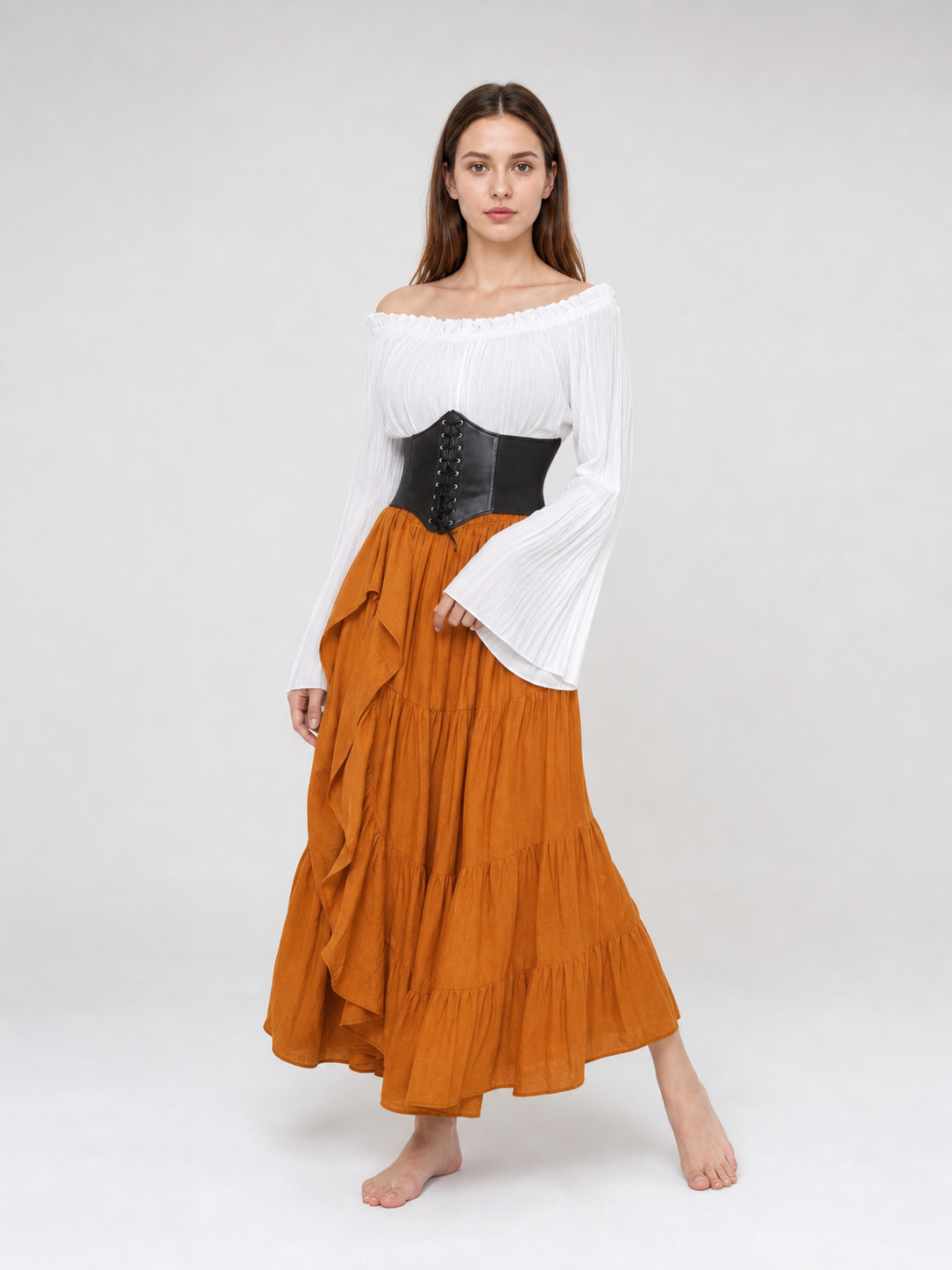 Renaissance-style corset dress for carnival on-model front view