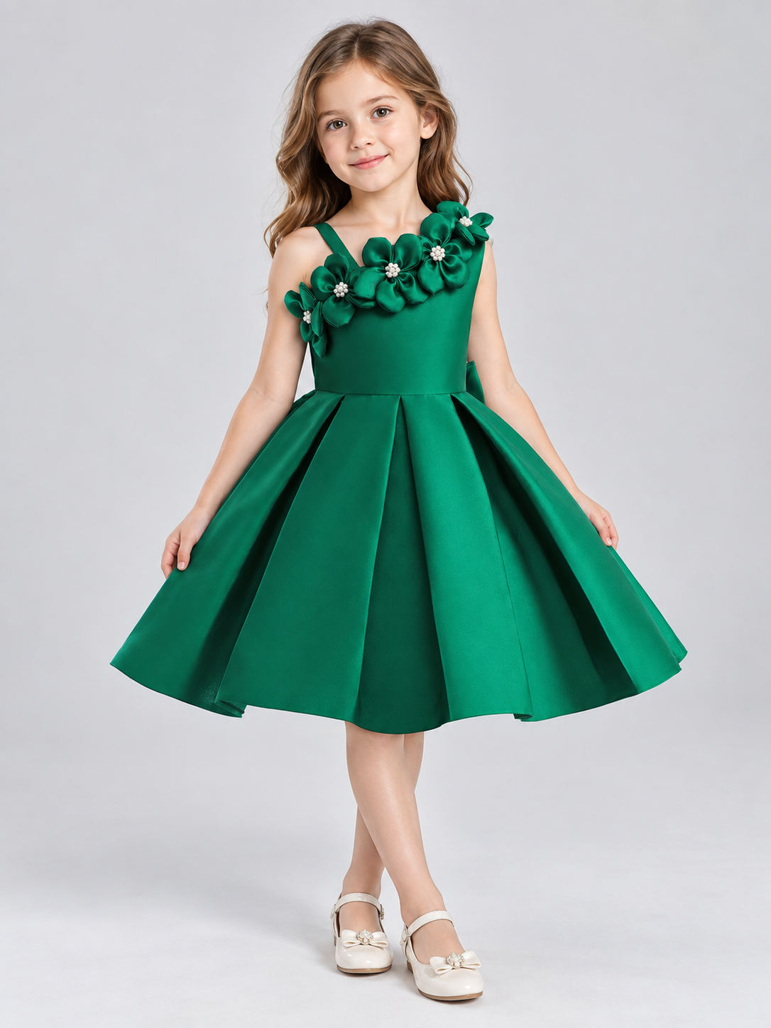 Dark Green Dress with Floral Appliqués product detail