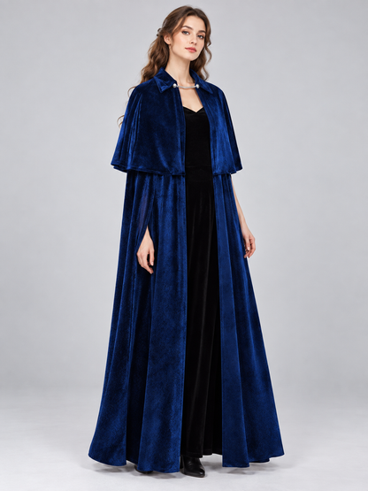 Blue Velvet Cloak Cape with Shoulder Cape and Clasp