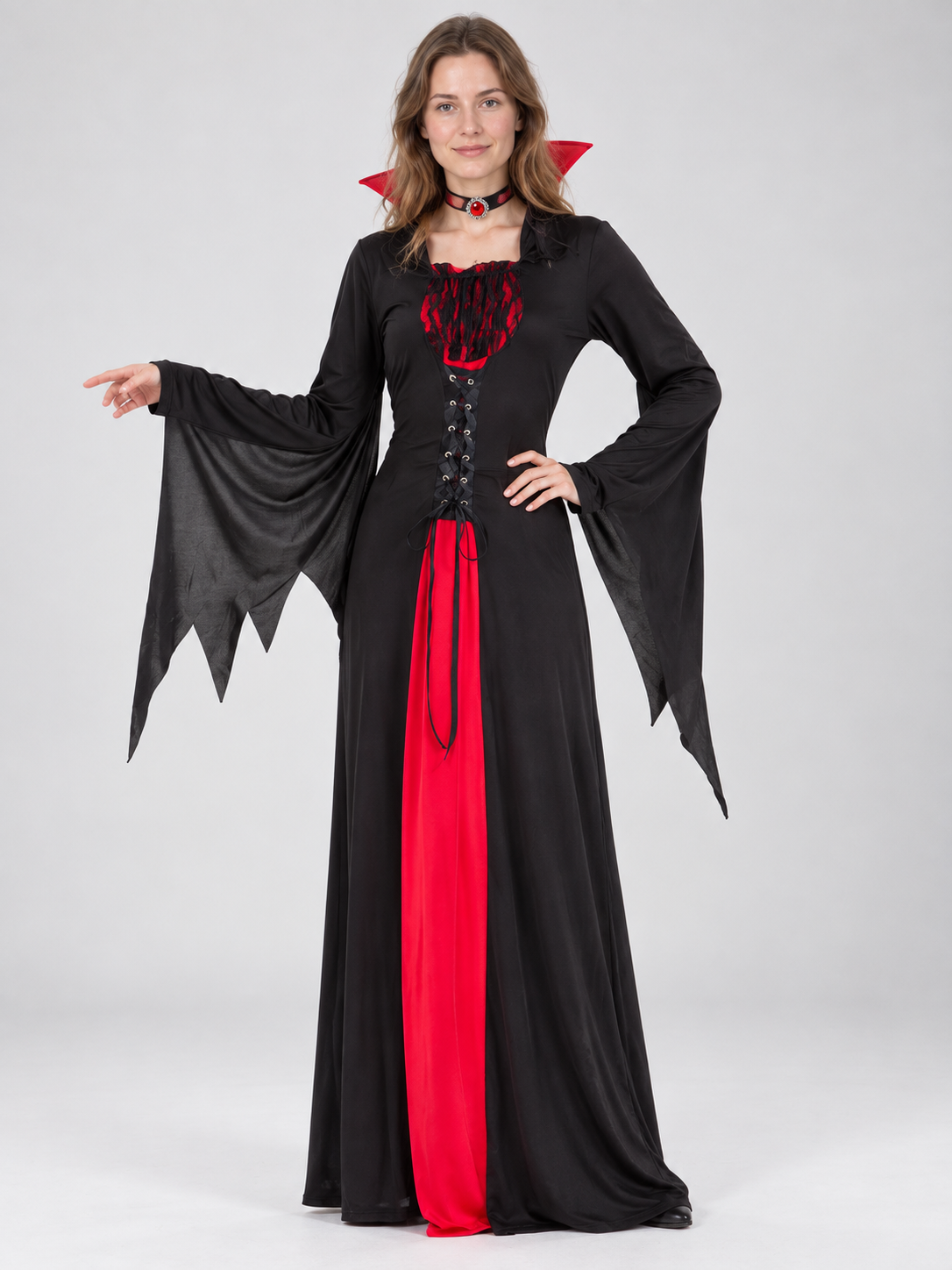 Vampire Costume: Long Black Dress with Red Insert
