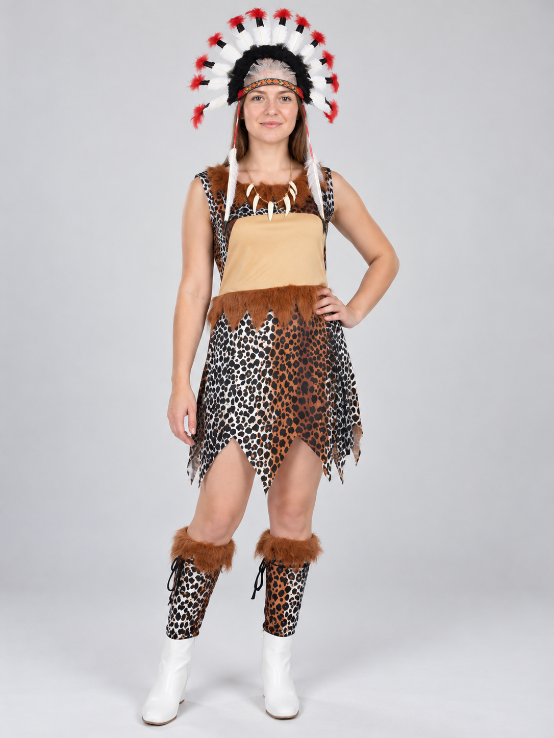 Carnival Costume with Leopard Dress and Feathers