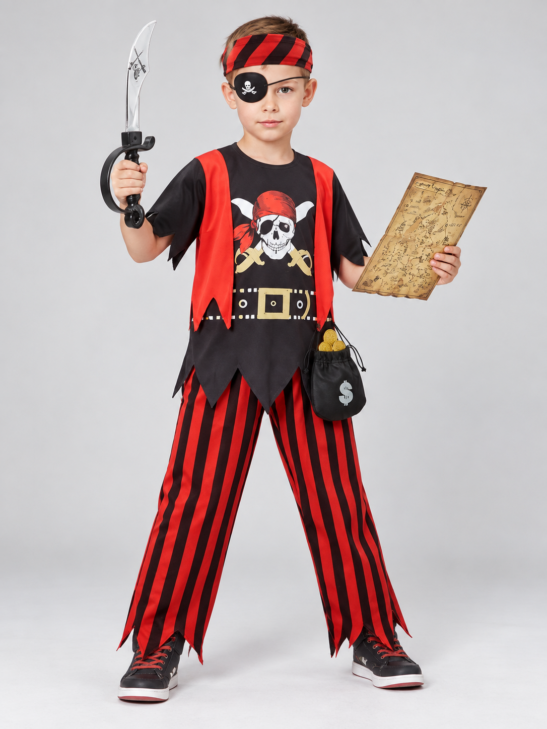 Kids' Pirate Costume for Cosplay, Red and Black