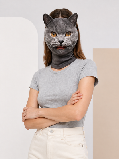 Gray Cat Face Halloween Mask with Whiskers Costume Masks detail