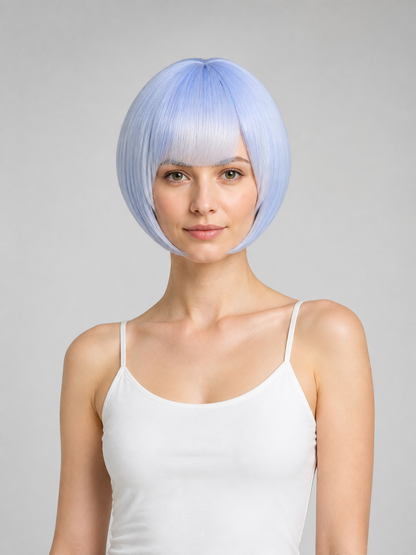 Short Blue and White Cosplay Wig with Straight Bangs Costume Wigs detail