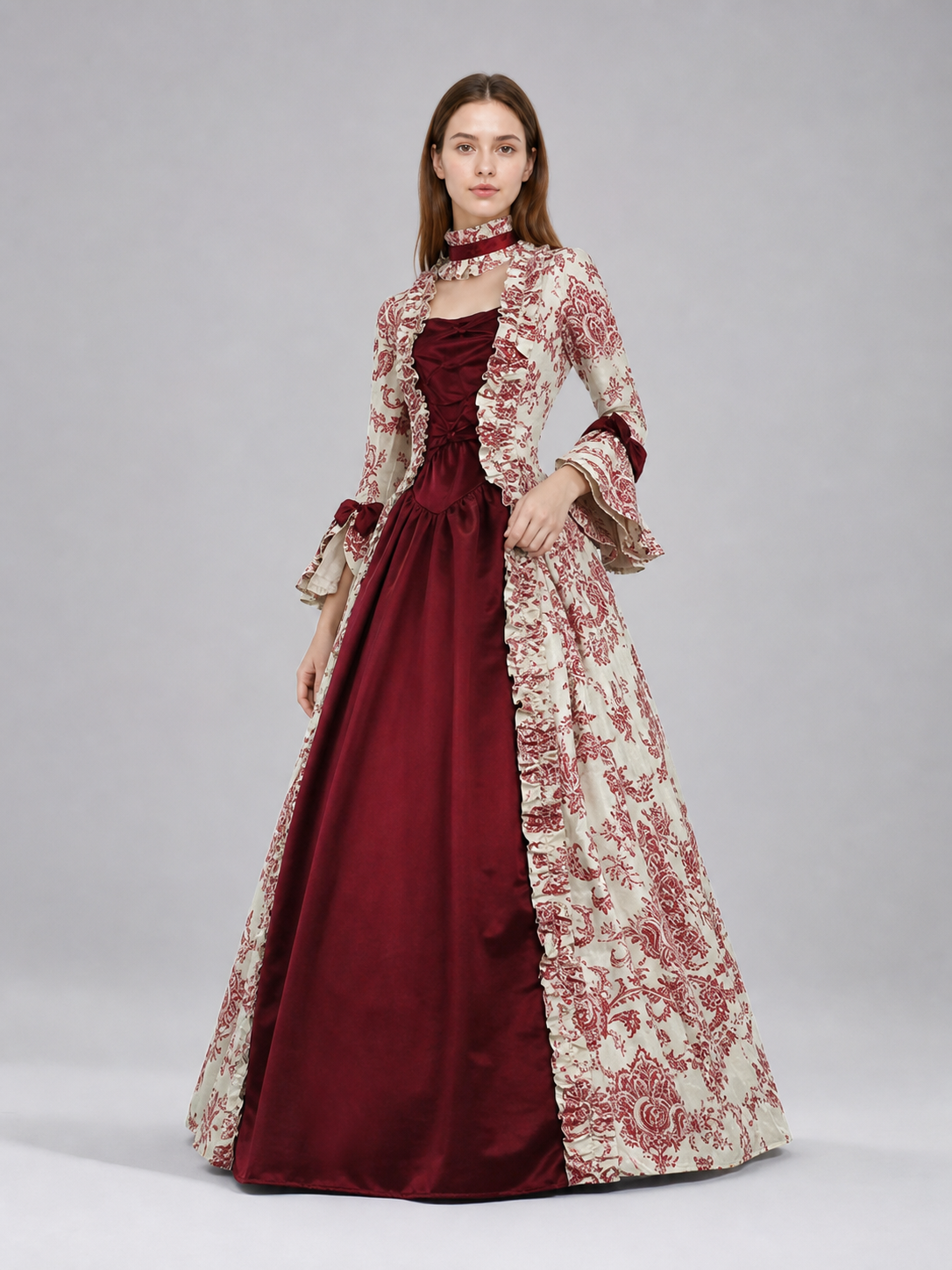 Vintage Dress with an Ornate Pattern and Full Sleeves