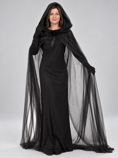 Costume: Black Dress, Cape Cloak, Gloves