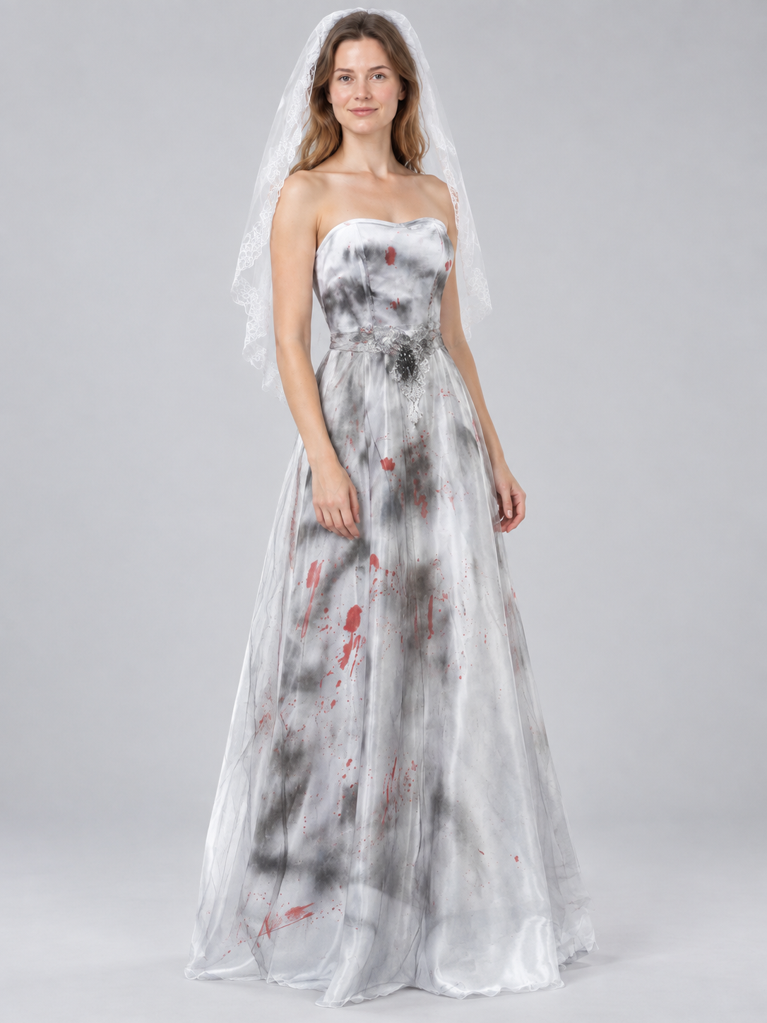 Ghost Bride Carnival Costume with White Lace Veil