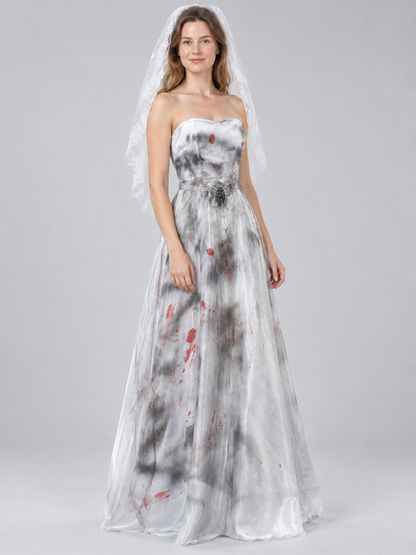 Ghost Bride Carnival Costume with White Lace Veil