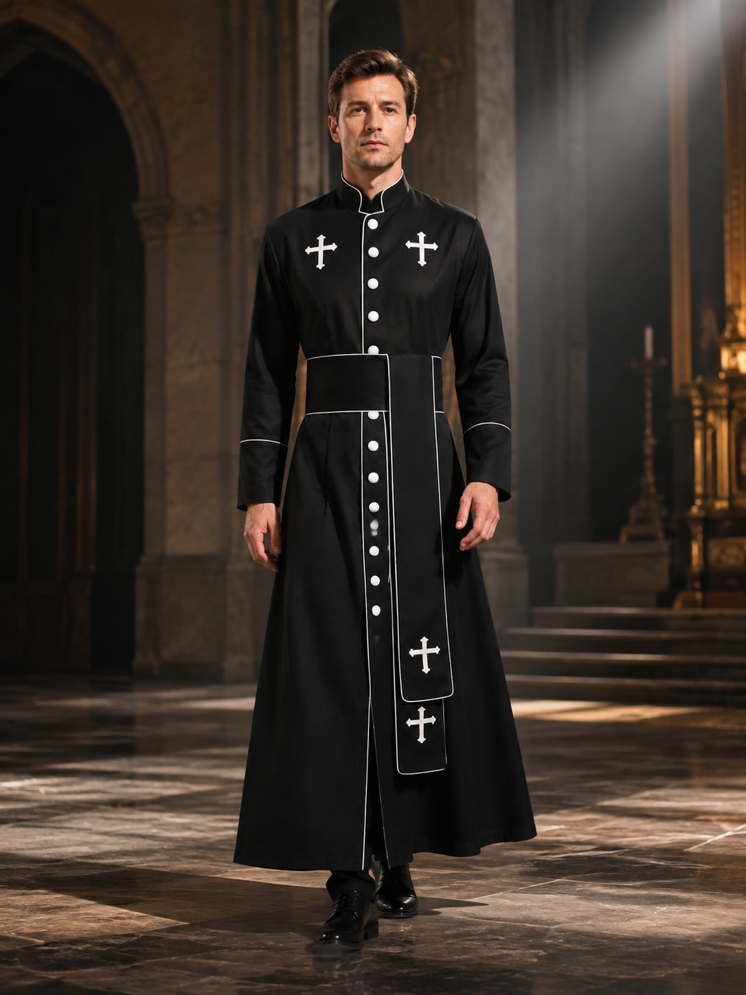 Nun Costume with Crosses for Stage Performances and Cosplay Costumes detail