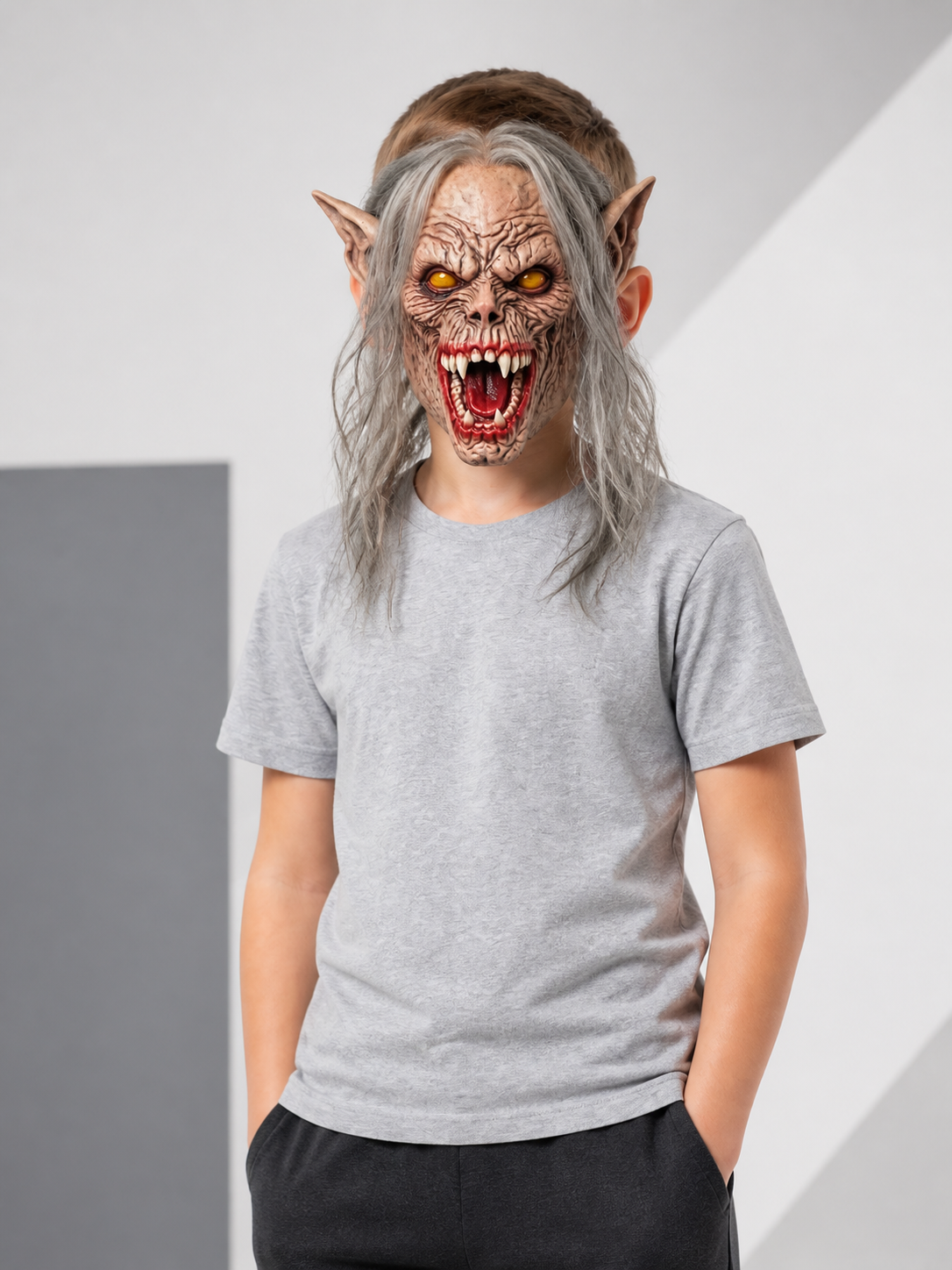 Halloween Demon Mask with Split Mouth and Fangs Costume Masks detail