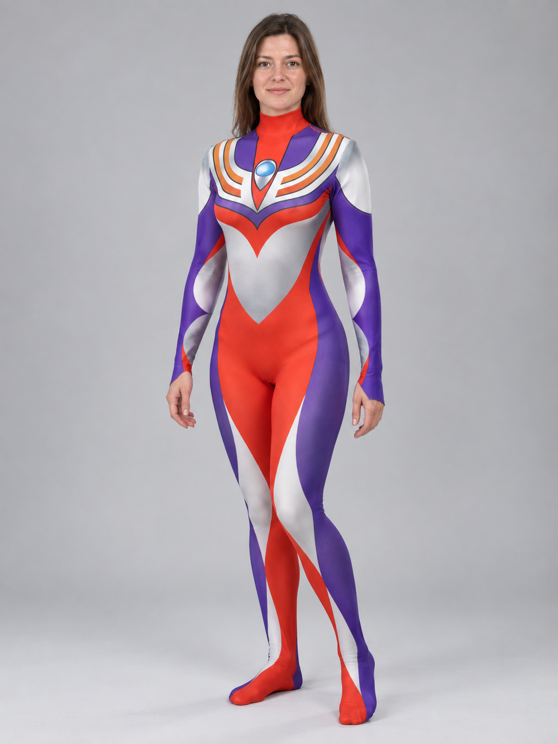 Cosplay Jumpsuit with High Neck and Geometric Print