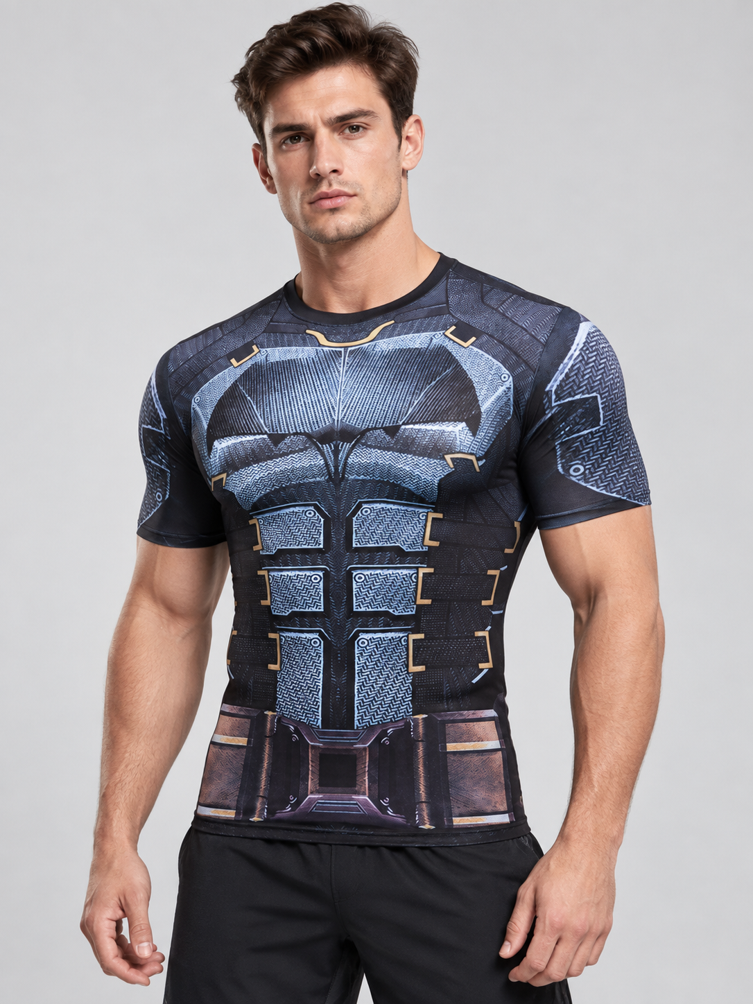 Athletic T-Shirt with Superhero Print and Gold