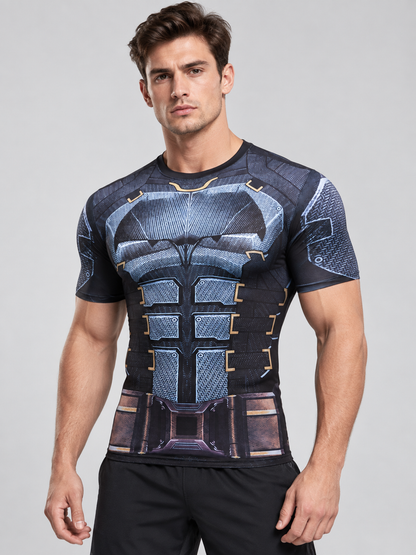 Athletic T-Shirt with Superhero Print and Gold