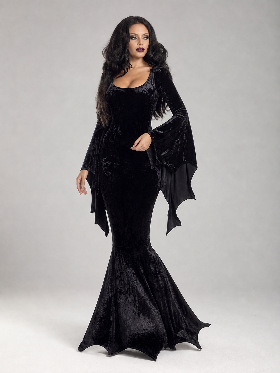 Black cosplay dress with wing sleeves