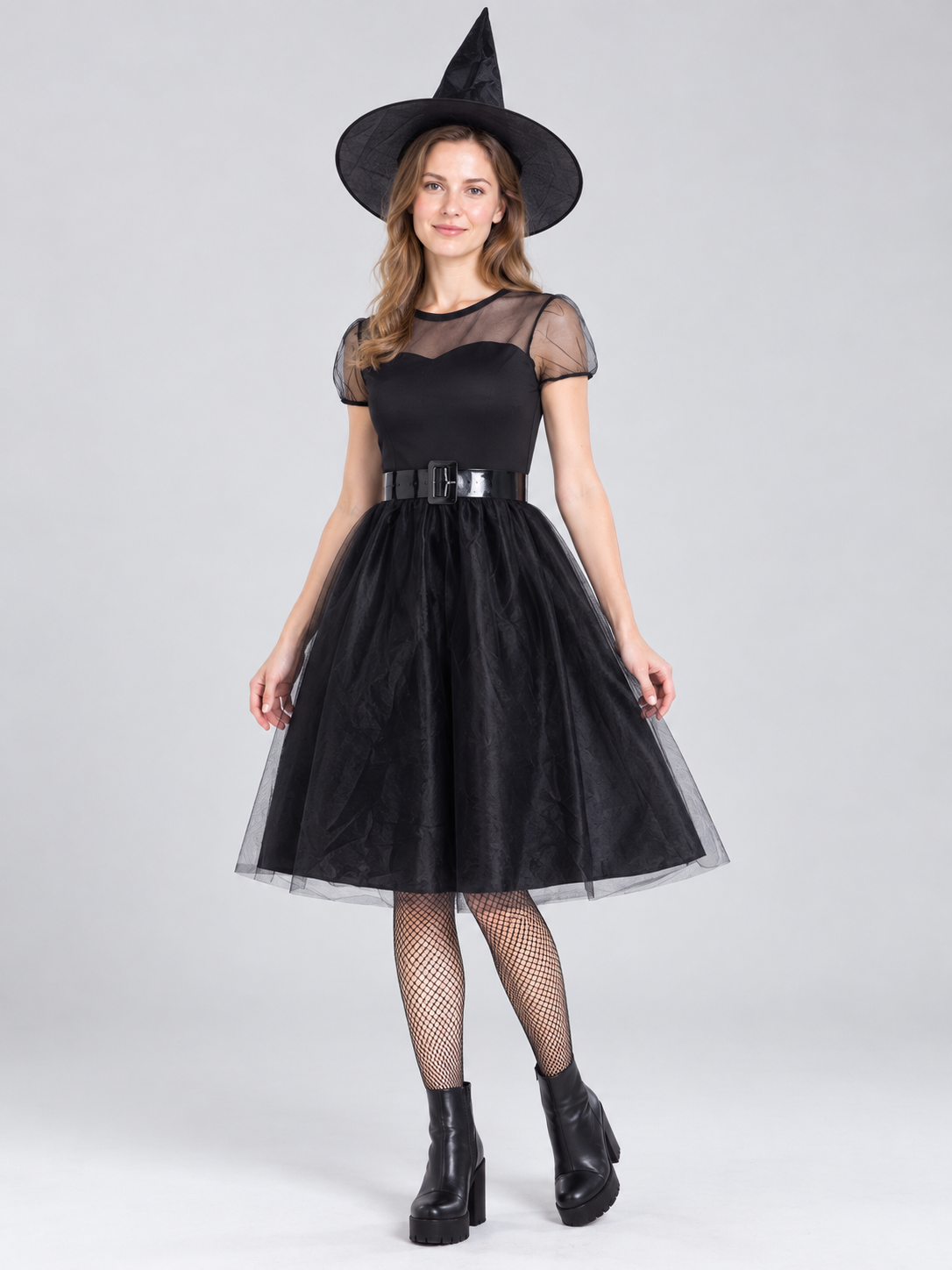 Black Witch Costume with Dress, Hat, and Belt