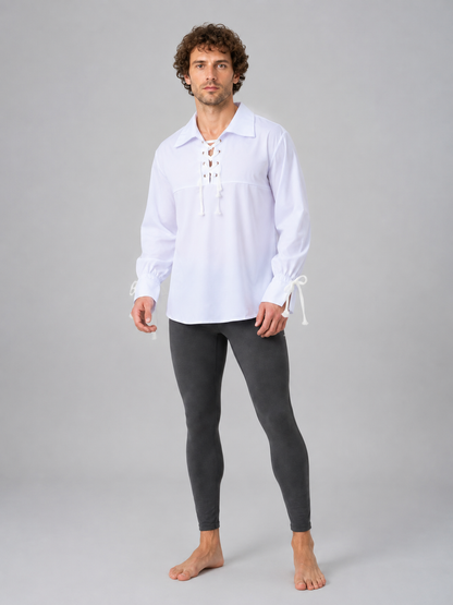 White Medieval Lace-Up Shirt Costumes detail