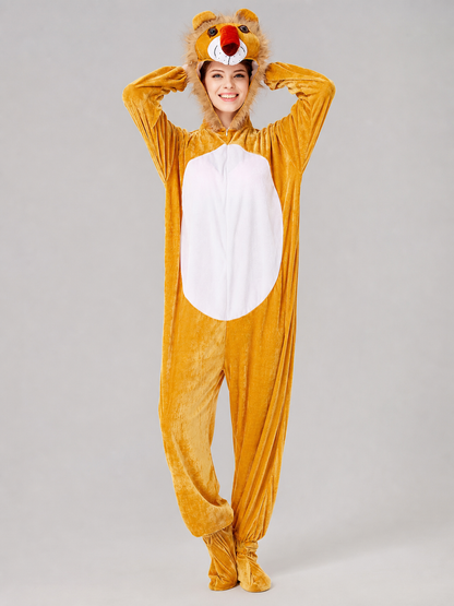 One-Piece Lion Costume with Hood and White Panel