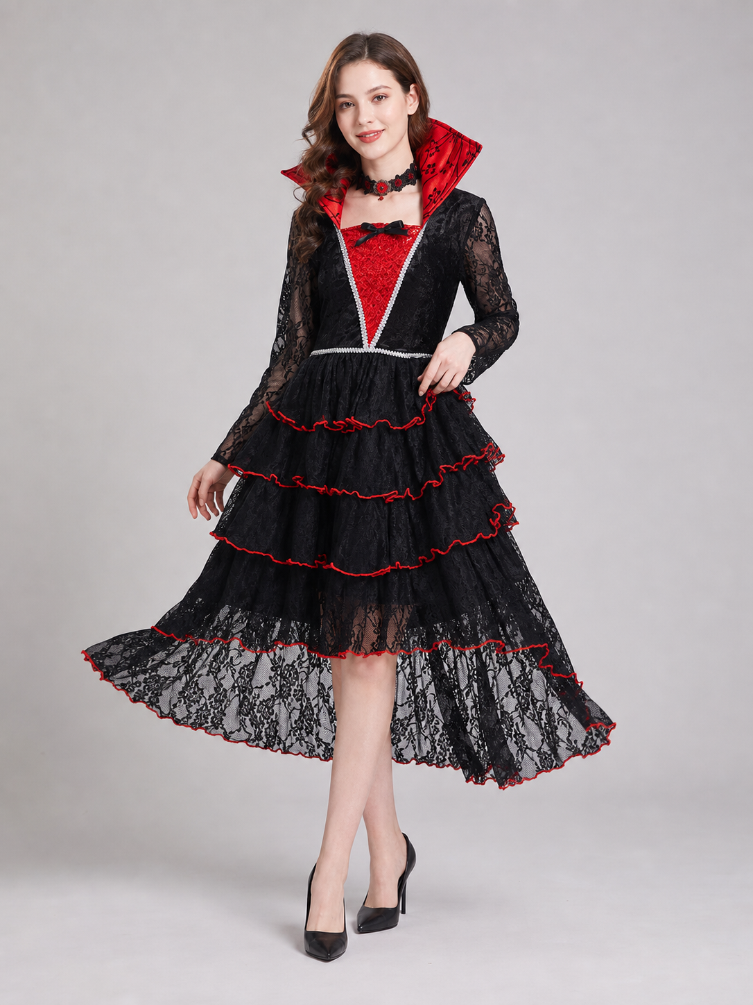 Gothic vampire costume dress with necklace