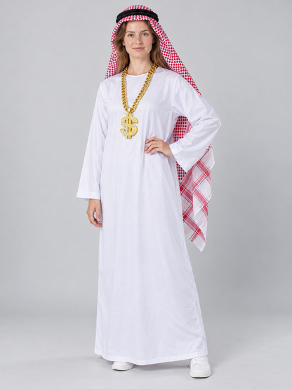 Carnival Costume with Red and White Headscarf and Chain