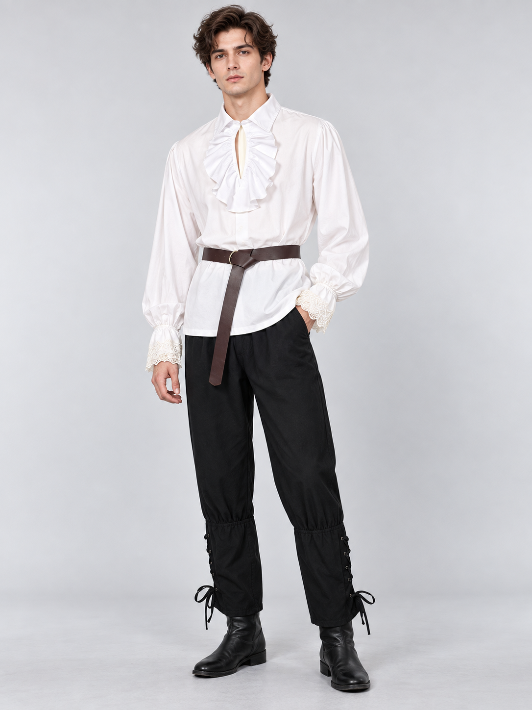 Medieval-Style Costume: White Shirt, Pants, Belt