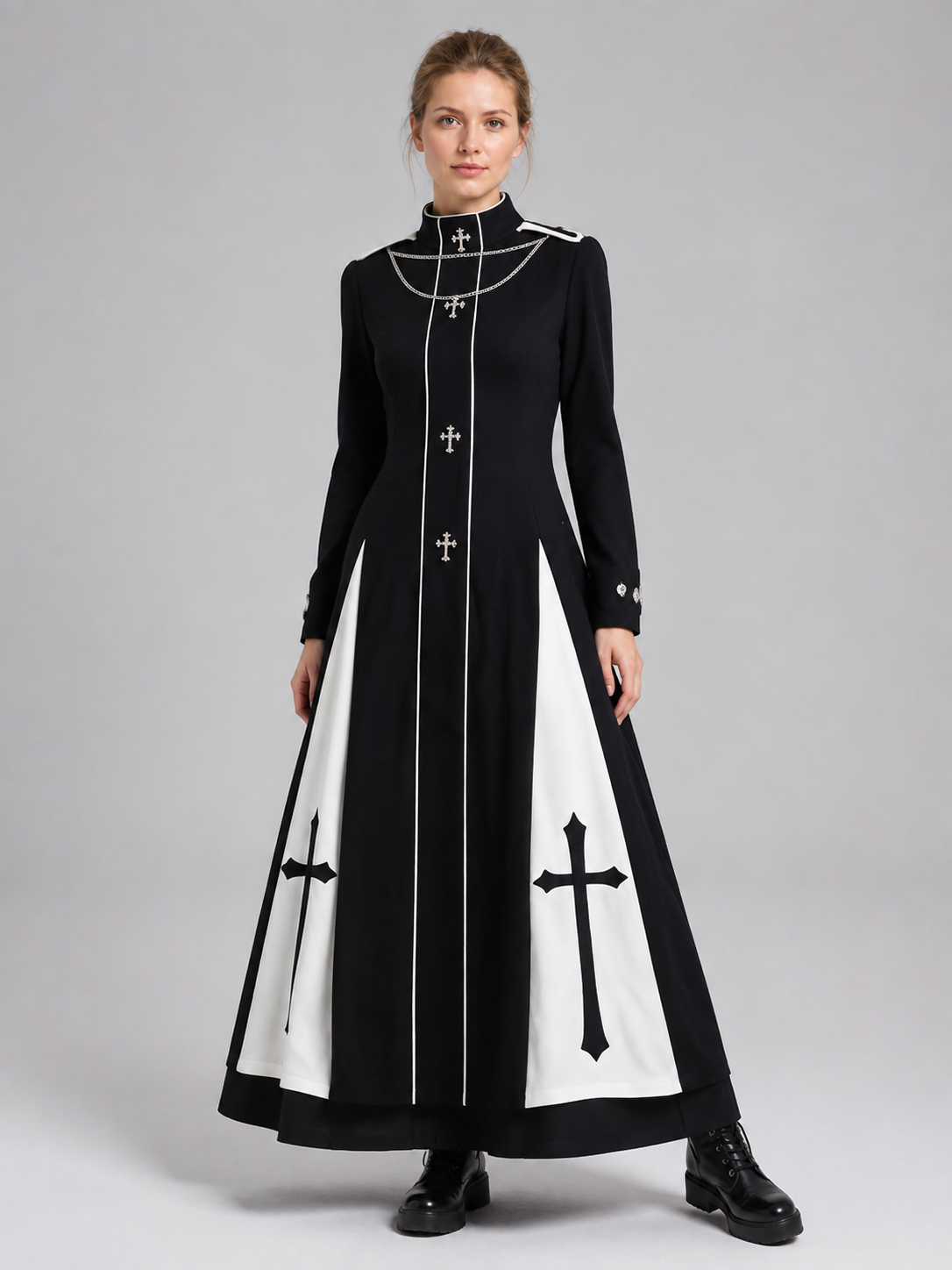 Gothic Maxi Dress with White Trim Costume Dresses detail