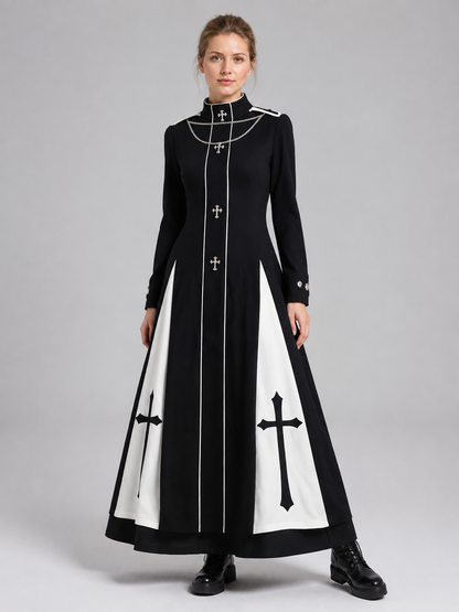 Gothic Maxi Dress with White Trim Costume Dresses detail